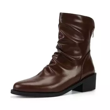 Ботильоны из плиссированной кожи для женщин 2024 года, новые популярные модные ботинки на низком каблуке, женские ботинки с застежкой-молнией сзади, большие размеры 35 чёрный