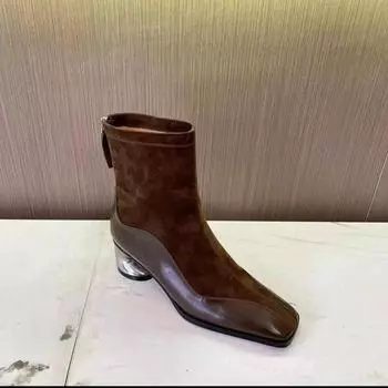 Ботильоны из замши с квадратным носком, массивные туфли на каблуках, брендовые, роскошные, зима 2025, новые, челси, туфли-лодочки для вечеринок, Botas Mujer 35 чёрный