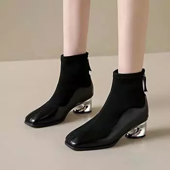 Ботильоны из замши с квадратным носком, замшевые туфли с молнией сзади, зима 2024 года, новые тенденции, ботинки «Челси», туфли-лодочки для вечеринок, банкетов, повседневных поездок на работу 35 чёрный