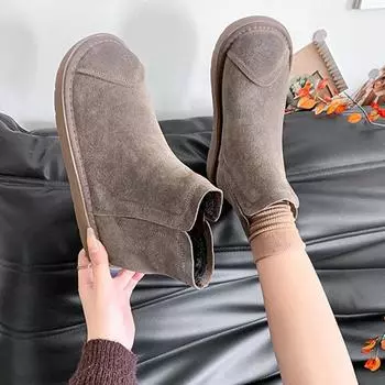 Ботильоны из замши в стиле ретро для женщин, осень-зима, новые модные зимние ботинки на плоской подошве, женская обувь, повседневные, черные, теплые, короткие, Botas 35 хаки