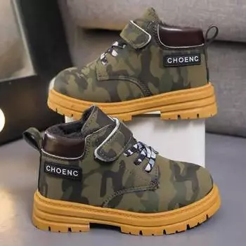 Ботильоны камуфляжные осенне-зимние для мальчиков, модные, мягкие, нескользящие, для девочек, мягкие кожаные детские ботинки Botas Mujer 30