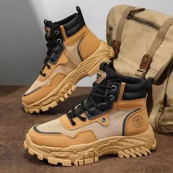 Ботильоны мужские осень 2024 новые уличные туфли на толстой подошве с высоким берцем в британском стиле ретро мужская рабочая одежда ботинки для пустыни мужские кроссовки 39 бежевый