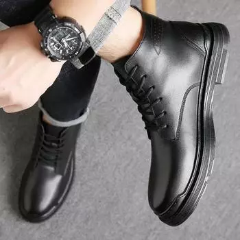 Ботильоны мужские уличные кожаные зимние меховые теплые мужские ботинки американские охотничьи ботинки для мужчин обувь повседневная черная yu7 38 чёрный