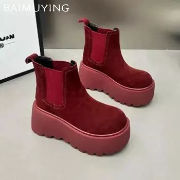 Ботильоны на платформе для снега для женщин, замшевые туфли на плоской подошве, женская обувь 2024 года, тренд, готика, зима, новая классика, мода, мотоциклетные ботинки для женщин 35 коричневый