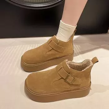 Ботильоны на платформе для снега женские замшевые мокасины меховые хлопковые туфли повседневные кроссовки плюшевые зимние трендовые теплые ботинки для бега женские 35