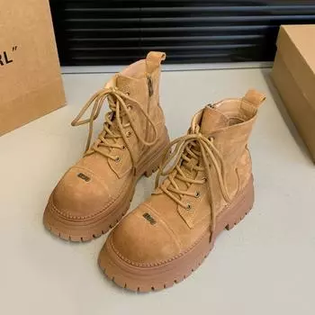 Ботильоны на платформе для снега женские зимние замшевые повседневные кроссовки брендовая обувь 2025 года трендовая спортивная обувь для бега модные ботинки на шнуровке женские 35 бежевый