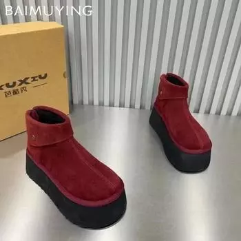 Ботильоны на платформе для снега, женские замшевые туфли на плоской подошве, теплая обувь для женщин, тренд 2024 года, зимние удобные кроссовки, брендовые мотоциклетные ботинки Botas De Mujer 35 коричневый