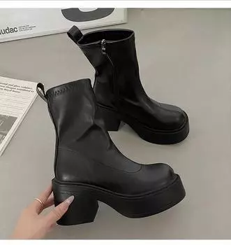 Ботильоны на платформе для женщин, модные короткие сапоги с боковыми молниями, элегантные женские сапоги на квадратном высоком каблуке, женские современные сапоги 35