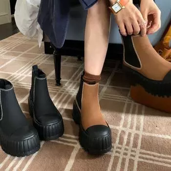 Ботильоны на платформе для женщин, модные короткие сапоги с толстой подошвой, осенне-зимняя обувь, элегантные женские ботильоны Mordern 35 коричневый