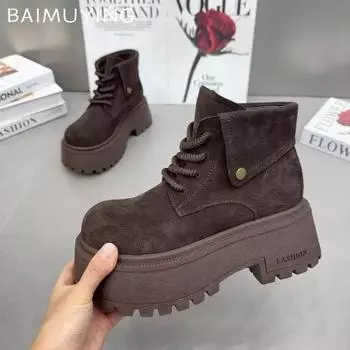 Ботильоны на платформе для женщин, замшевые туфли на шнуровке, высокие каблуки, женские, тренд 2025 года, зимние теплые повседневные кроссовки Mujer Zapatos 35 верблюд