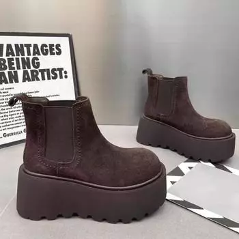 Ботильоны на платформе из замши и ботинок для снега, женские зимние теплые хлопковые туфли на высоком каблуке 2025 года, трендовые модные ботинки для ходьбы в стиле Челси, женские ботинки 35