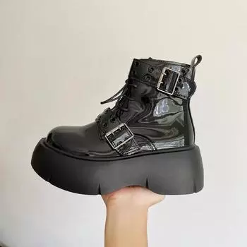 Ботильоны на платформе с высоким каблуком, женские кожаные готические туфли, новый бренд, модные мотоциклетные ботинки, тренд, осень-зима, женские туфли-лодочки 35
