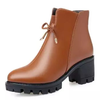Ботильоны на платформе, женская теплая женская обувь большого размера, нескользящие зимние ботинки на толстом каблуке, женские ботинки 35