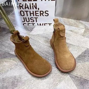 Ботильоны на плоской подошве для зимы, женские замшевые повседневные кроссовки, женская обувь 2024 года, тренд, зима, новый бренд, удобные для ходьбы, мотоциклетные ботинки Mujer 35 чёрный