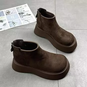 Ботильоны на плоской подошве из замши на платформе, зимние, плюшевые, теплые, хлопковые, туфли на среднем каблуке, модные ботинки 2025 года, готические, челси, Botas Mujer 35