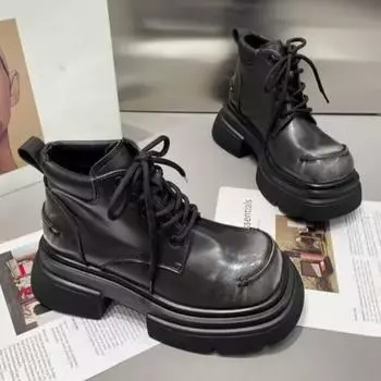 Ботильоны на плоской подошве на платформе, женские повседневные туфли на высоком каблуке, зимние модные кроссовки 2025 года, трендовые готические ботинки для ходьбы на шнуровке, женские ботинки 35 чёрный