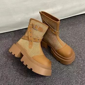 Ботильоны на плоской подошве на платформе, зимние женские модные массивные туфли, женская обувь 2024 года, готические дизайнерские туфли-лодочки, зимние новые ботинки Mujer 35 коричневый