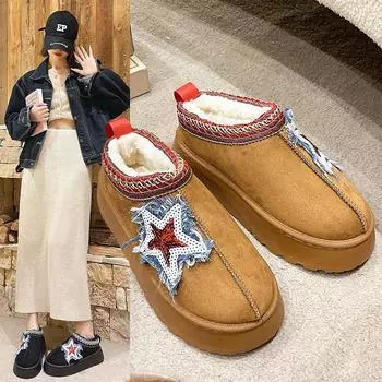 Ботильоны на плоской подошве на платформе женские зимние ботинки замшевые плюшевые теплые повседневные туфли 2024 зимние новые толстые готические модные туфли женские ботинки челси 35 чёрный