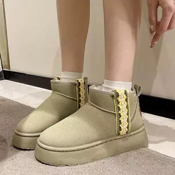 Ботильоны на плоской подошве на платформе женские зимние ботинки замшевые плюшевые теплые повседневные туфли 2024 зимние новые толстые готические модные туфли женские ботинки челси 36 чёрный