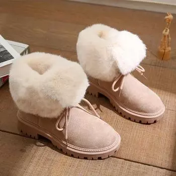Ботильоны на плоской подошве с мехом, теплые плюшевые женские зимние ботинки, новые зимние розовые замшевые повседневные ботинки женские на шнуровке 36 розовый