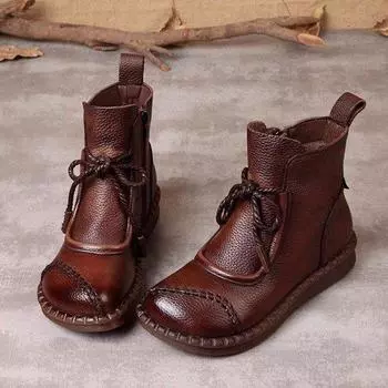 Ботильоны на шнуровке для женщин с квадратным носком, на толстой платформе, короткие ботильоны с боковой молнией, женские осенне-зимние ботинки из искусственной кожи для ходьбы 35 чёрный