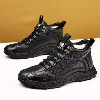 Ботильоны на шнуровке, высокие модные ботинки, мягкие, теплые, популярные военные ботинки, британский стиль, черные мужские кожаные ботинки, мужская обувь 6.5