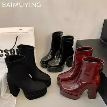 Ботильоны на супер высоком каблуке, женские сексуальные кожаные туфли на платформе, женские зимние готические платья 2025 года, зимние челси, Botas De Mujer 35