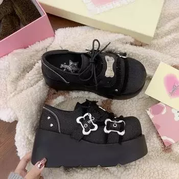 Ботильоны на толстой платформе с панковскими металлическими цепочками, женские, зима 2024 года, джинсовые ботинки с толстой подошвой, женские, черные, готические, в стиле Лолиты 35 чёрный