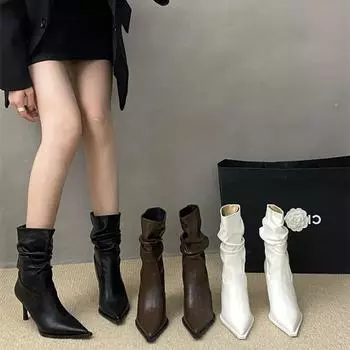 Ботильоны на тонком высоком каблуке женские в уличном стиле с заостренным носком на молнии женские мягкие кожаные короткие ботильоны 35