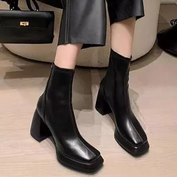 Ботильоны на высоком каблуке Ботильоны для зимы Ботильоны с квадратным носком Зимние ботинки челси Кожаные массивные дизайнерские туфли Трендовые готические женские туфли Zapatillas 35