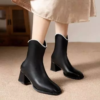 Ботильоны на высоком каблуке с бусинами, женские кожаные туфли, брендовые зимние туфли на толстом каблуке, модные туфли, классические туфли-лодочки, зимние ботинки Mujer 35