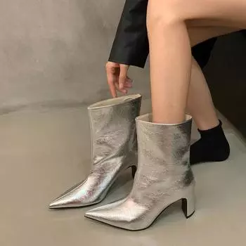 Ботильоны на высоком каблуке с острым носком, сексуальная женская обувь, брендовая осенне-зимняя кожаная модная обувь, трендовые туфли-лодочки Botas Mujer 35