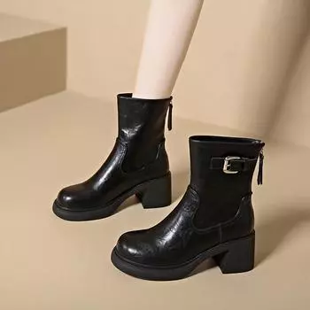 Ботильоны на высоком каблуке в стиле ретро, современные, женские, осень/зима, во французском британском стиле, с круглым носком, с пряжкой на ремне и молнией, тонкие, Botas 35
