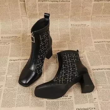 Ботильоны на высоком каблуке, женская обувь, модные новые кожаные туфли с квадратным носком, женские трендовые туфли на каблуках осень-зима Botas Mujer 35