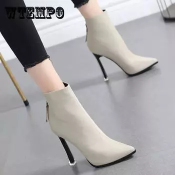 Ботильоны на высоком каблуке, женская осенне-зимняя пикантная женская обувь с острым носком, тонкие одинарные ботинки 39