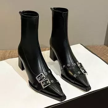 Ботильоны на высоком каблуке женские ботинки челси сексуальные с острым носком дизайнерские туфли новый бренд зима 2024 обувь платье гладиатор женские туфли 34 покинуть белый