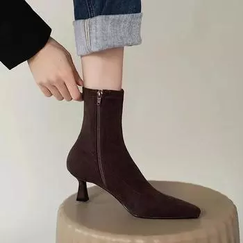 Ботильоны на высоком каблуке женские леопардовые туфли с острым носком зимние новые трендовые туфли челси снежные туфли туфли-лодочки модные сексуальные туфли-лодочки 35