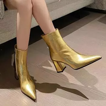 Ботильоны на высоком каблуке, женские сексуальные туфли с острым носком, массивные модные туфли-лодочки, зимние трендовые роскошные новые платья, женские зимние короткие боты 35