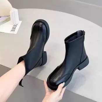 Ботильоны осень-зима женские британские ретро с круглым носком модные женские ботинки челси новые туфли на низком каблуке и платформе Botas De Mujer 35 чёрный