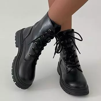Ботильоны Rimocy из черной искусственной кожи для женщин на низком каблуке со шнуровкой, модные женские нескользящие ботильоны на платформе 35 чёрный