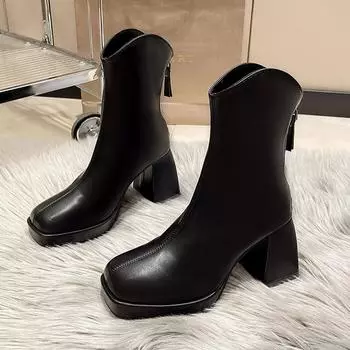 Ботильоны с квадратным носком в британском стиле для женщин, осень/зима, молния сзади, толстый каблук, челси, офисная обувь, Botas Mujer 35