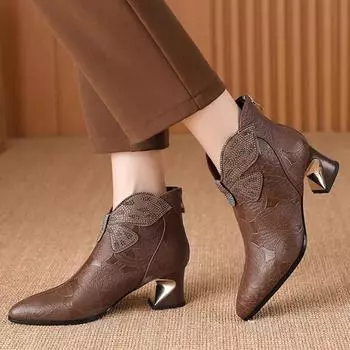 Ботильоны с острым носком, дизайнерские туфли на среднем каблуке с кристаллами, модные зимние ботинки челси с бантом, трендовое платье, готика, Zapatos Femme 35