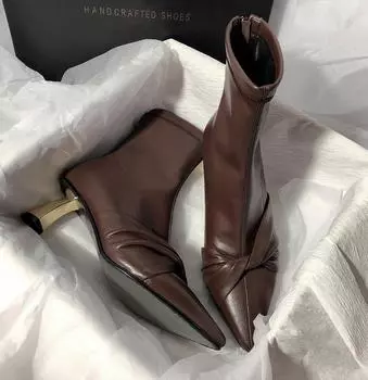 Ботильоны с острым носком для женщин, модные короткие ботинки с молнией сзади, женские ботинки на тонком высоком каблуке 2024 года, осенне-зимние ботинки для девочек 34 чёрный