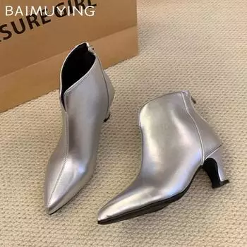 Ботильоны с острым носком для женщин на среднем каблуке, роскошные кожаные туфли для женщин, тренд 2025 года, зимние туфли-лодочки Goth Snow Chelsea Botas Mujer 35