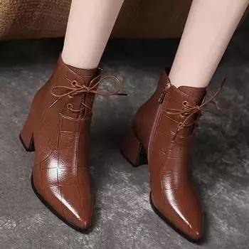 Ботильоны с острым носком для женщин на среднем каблуке, модные зимние кожаные ботинки челси со шнуровкой 2024 года, тренд Goth Zapatos Lady 37