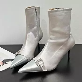 Ботильоны с острым носком на низком каблуке, женские брендовые дизайнерские короткие ботинки на молнии, новые современные ботинки с кристаллами и пряжкой, женские ботинки Botas De Mujer 35
