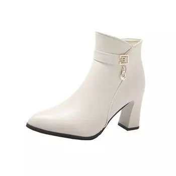 Ботильоны с острым носком Новая женская обувь На толстом каблуке Высокие каблуки и Др.. Ботинки Мартенса 34 бежевый