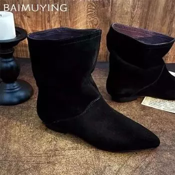 Ботильоны с острым носком женские туфли на плоской подошве замшевые туфли женские зимние трендовые готические ретро гладиаторские туфли челси снежные ботинки женские 35 чёрный