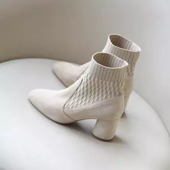 Ботильоны с острым носком, зимние женские, новые, ботинки челси, повседневные, женские, на среднем каблуке, вязаные, женские, из искусственной замши, на каблуках 35 абрикосовый