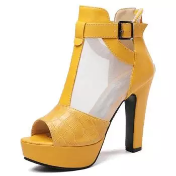 Ботильоны с открытым носком для женщин, сетчатые босоножки, сексуальные летние туфли на платформе и высоком каблуке, женские, желто-белые, большого размера 50 34 чёрный